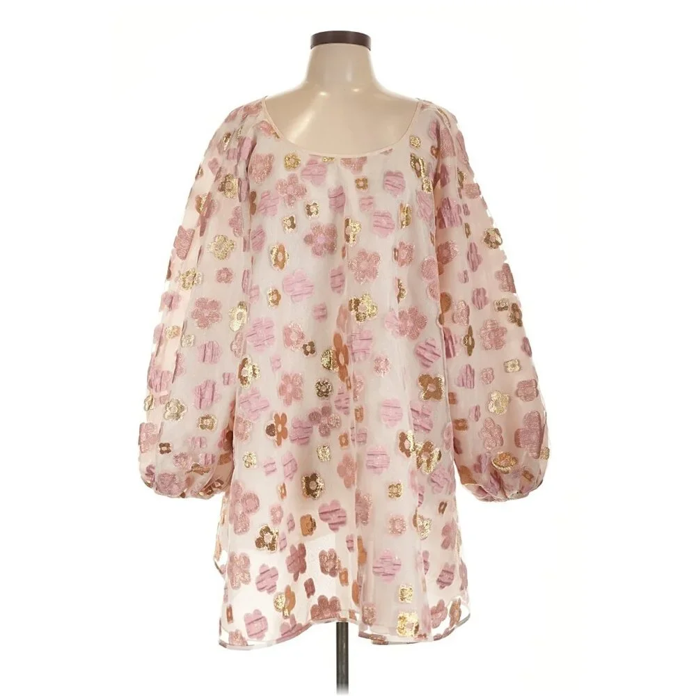 NWT Arianne Elmy Good Luck Mini in Pink Floral Organza Swing Dress L $435 - Picture 10 of 16
